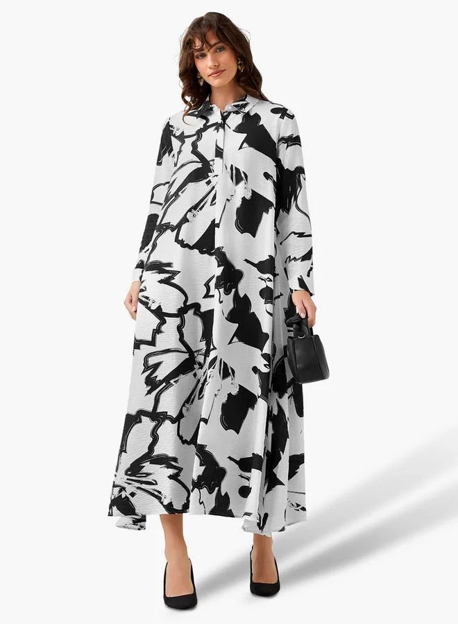 ايكونيك Iconic Printed Shirt Dress with Collar
